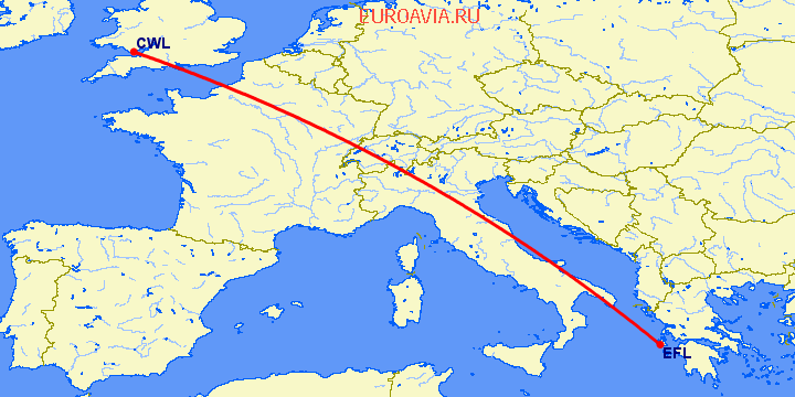 перелет Кефалония — Кардифф на карте