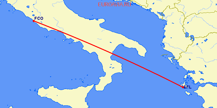 перелет Кефалония — Рим на карте