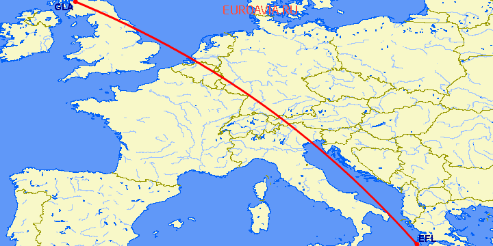 перелет Кефалония — Глазго на карте