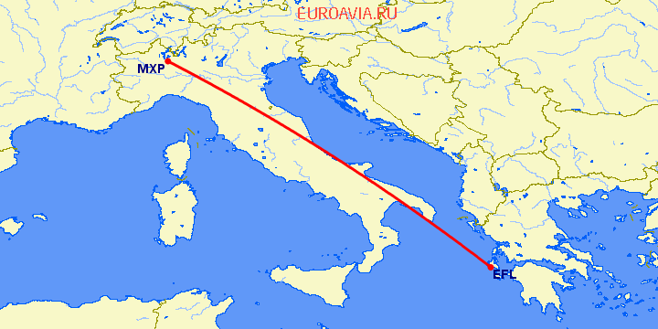 перелет Кефалония — Милан на карте