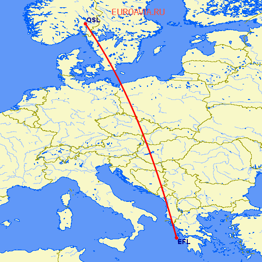 перелет Кефалония — Осло на карте