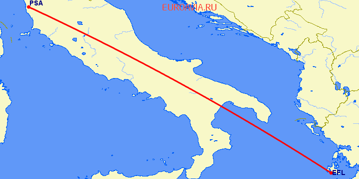 перелет Кефалония — Пиза на карте