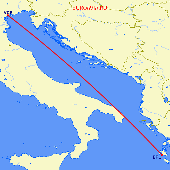перелет Кефалония — Венеция на карте