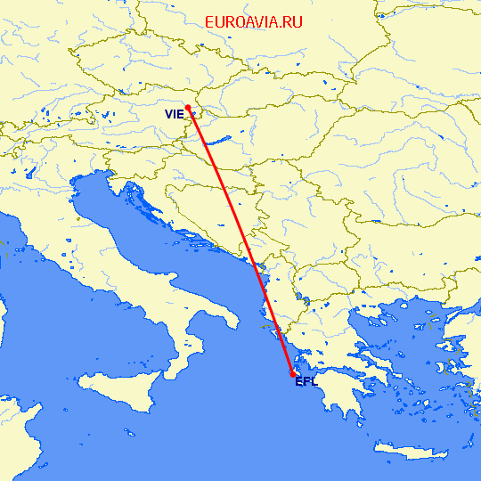 перелет Кефалония — Вена на карте