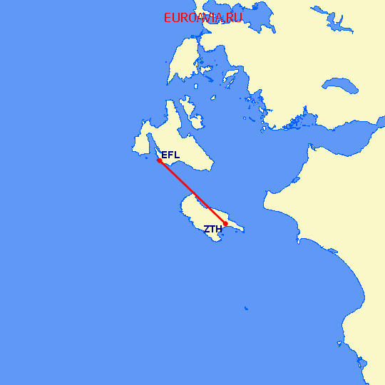 перелет Кефалония — Закинтос на карте