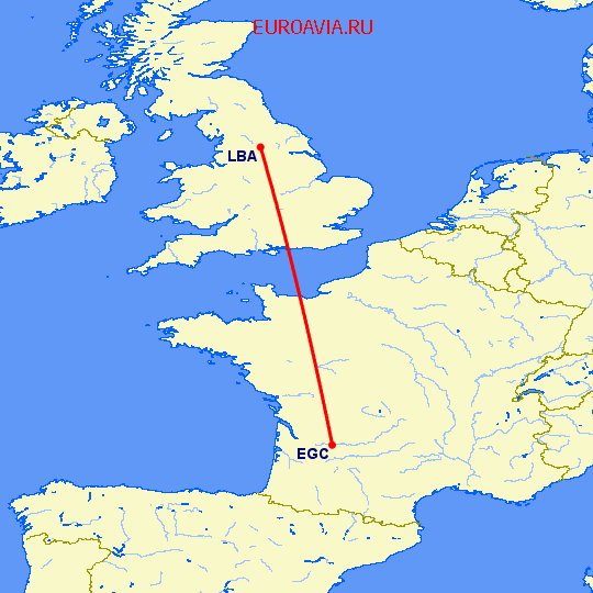 перелет Бержерак — Лидс на карте