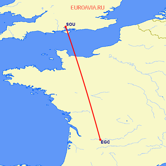 перелет Бержерак — Eastleigh near Southampton на карте