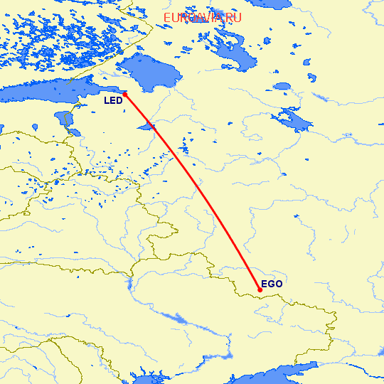 перелет Белгород — Санкт Петербург на карте
