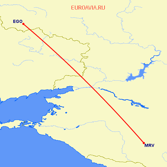 перелет Белгород — Минеральные Воды на карте