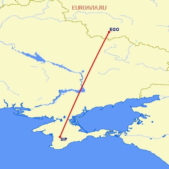 перелет Белгород — Симферополь на карте