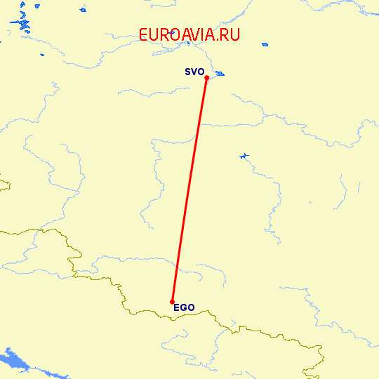 перелет Белгород — Москва на карте