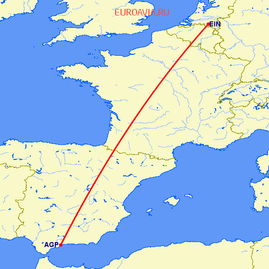 перелет Эйндховен — Малага на карте