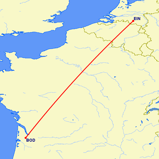 перелет Эйндховен — Бордо на карте