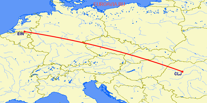 перелет Эйндховен — Клуж Напока на карте
