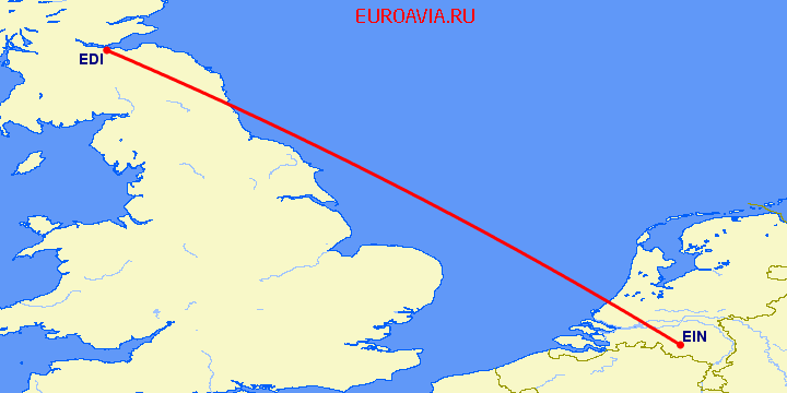 перелет Эйндховен — Эдинбург на карте