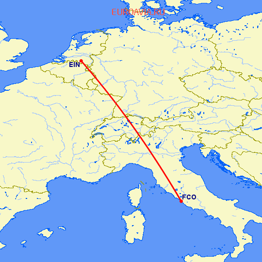 перелет Эйндховен — Рим на карте