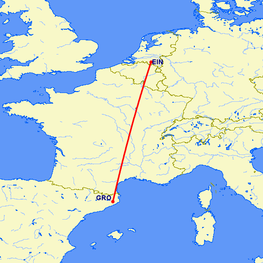 перелет Эйндховен — Жирона на карте