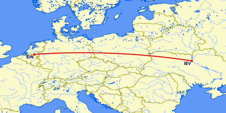 перелет Эйндховен — Киев на карте