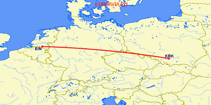 перелет Эйндховен — Краков на карте