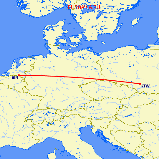 перелет Эйндховен — Катовице на карте