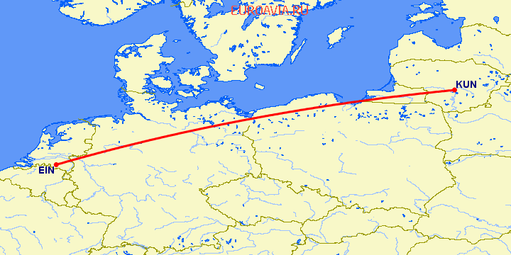 перелет Эйндховен — Каунас на карте