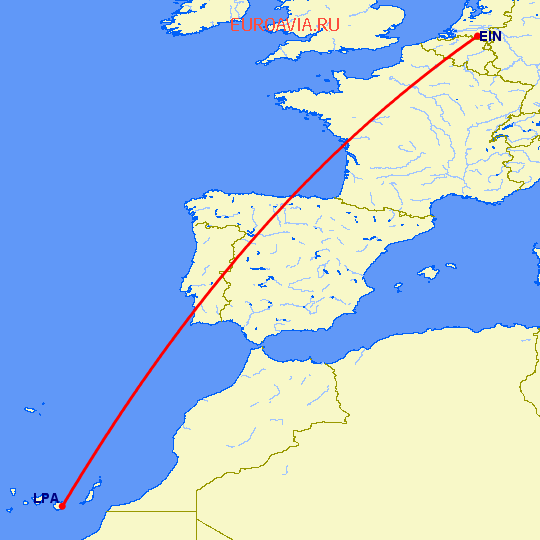 перелет Эйндховен — Лас Пальмас на карте