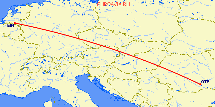 перелет Эйндховен — Бухарест на карте