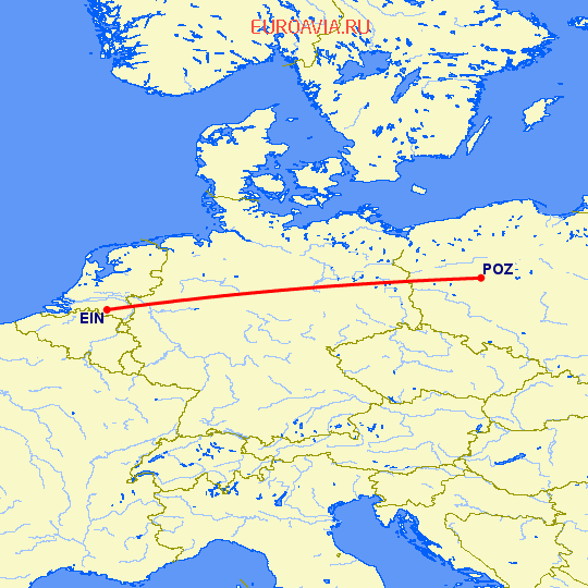 перелет Эйндховен — Познань на карте