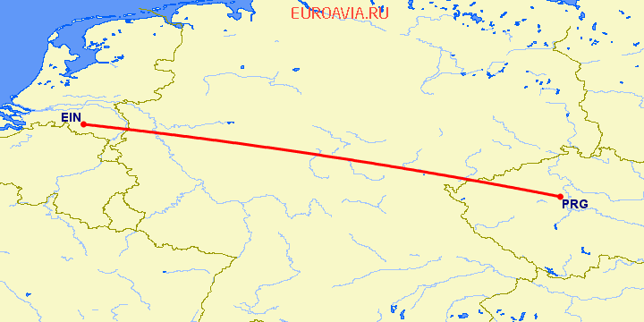 перелет Эйндховен — Прага на карте