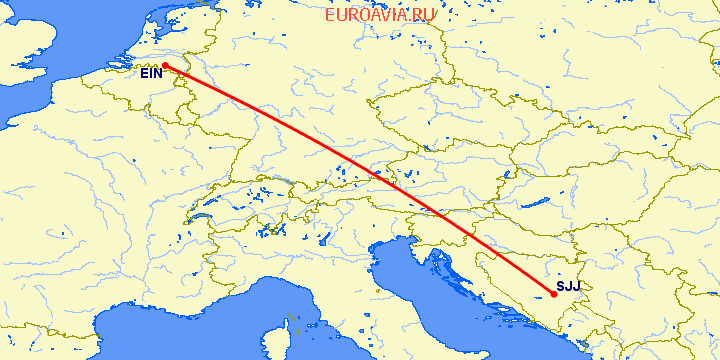 перелет Эйндховен — Сараево на карте