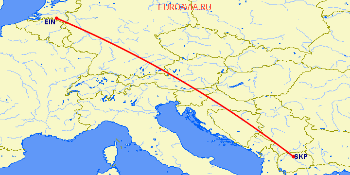 перелет Эйндховен — Скопье на карте