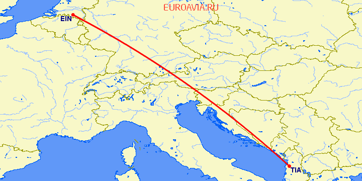 перелет Эйндховен — Тирана на карте