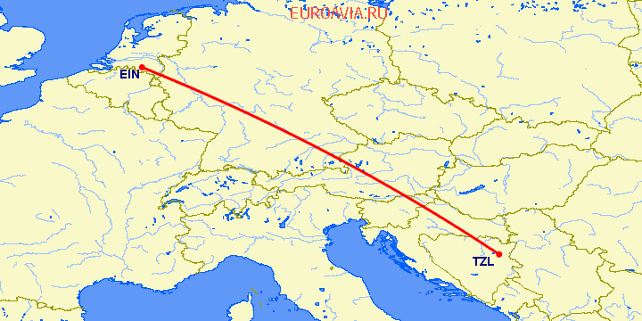 перелет Эйндховен — Тузла на карте