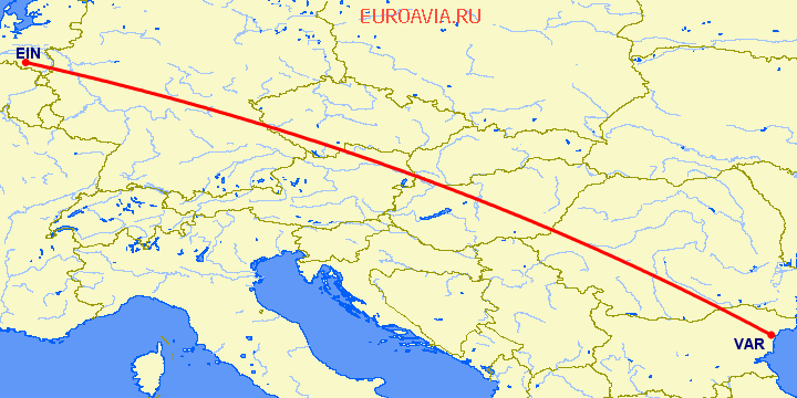перелет Эйндховен — Варна на карте