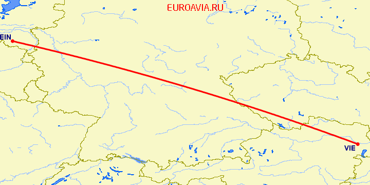 перелет Эйндховен — Вена на карте