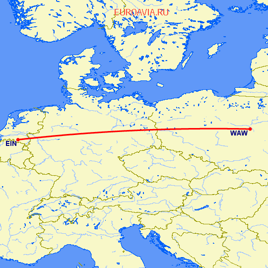 перелет Эйндховен — Варшава на карте