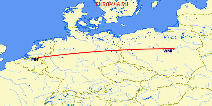 перелет Эйндховен — Варшава на карте