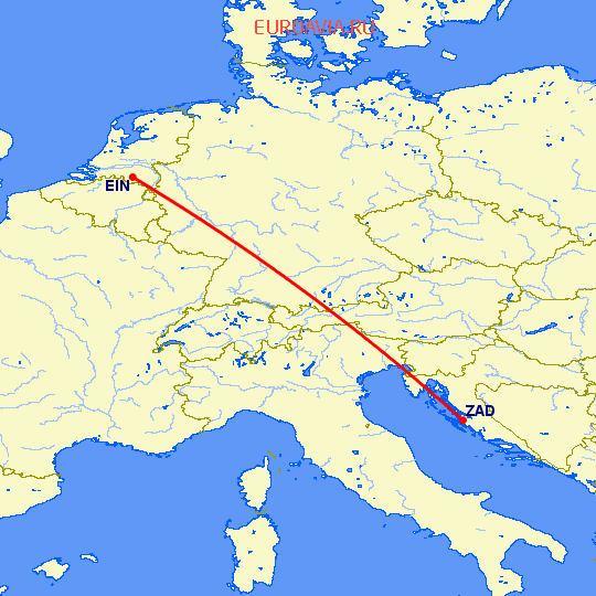 перелет Эйндховен — Задар на карте
