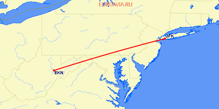 перелет Elkins — Нью Йорк на карте