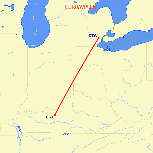 перелет Elizabethtown — Детройт на карте