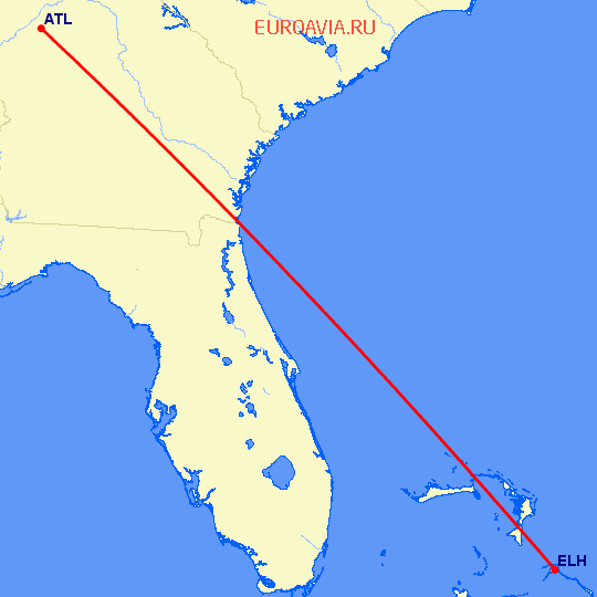 перелет North Eleuthera — Атланта на карте