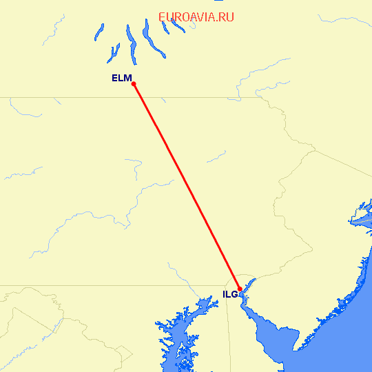 перелет Corning — Wilmington на карте