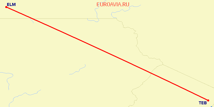 перелет Corning — Teterboro на карте