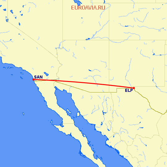 перелет Эль Пасо — Сан Диего на карте