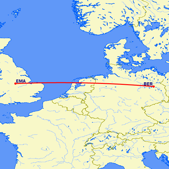 перелет Дерби — Берлин на карте