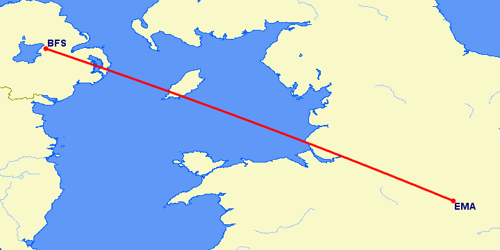 перелет Дерби — Белфаст на карте