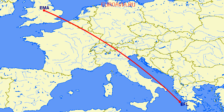 перелет Дерби — Кефалония на карте
