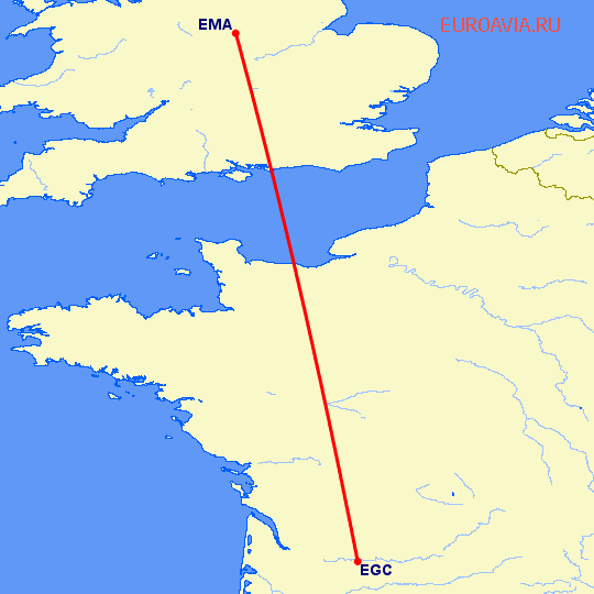 перелет Дерби — Бержерак на карте