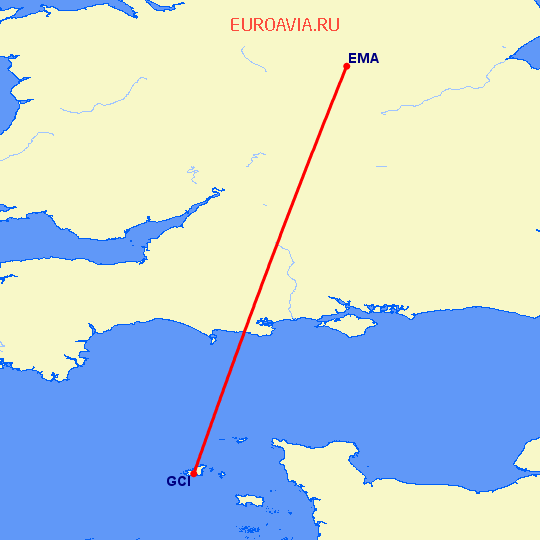 перелет Дерби — Гернси на карте