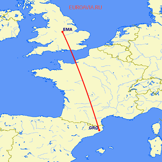 перелет Дерби — Жирона на карте
